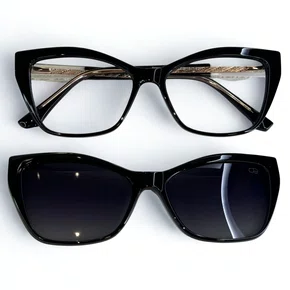 Óculos de grau feminino clip-on, modelo 2 em 1 em Preto