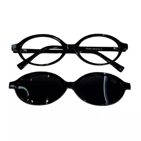 Óculos de grau feminino clip-on, modelo 2 em 1 em Preto