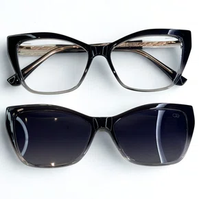 Óculos de grau feminino clip-on, modelo 2 em 1 em Preto Degradê