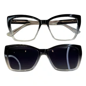 Óculos de grau feminino clip-on, modelo 2 em 1 em Preto Degradê
