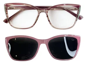 Óculos de Grau Feminino Clip-on Modelo 2 em 1 em Rosa e Verde