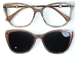Óculos de Grau Feminino Clip-on Modelo 2 em 1 em Rosê Degradê