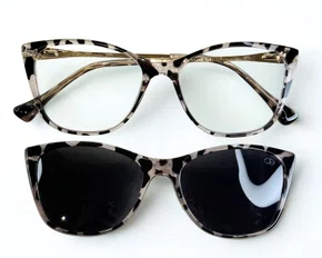 Óculos de Grau Feminino Clip-on Modelo 2 em 1 Em Rosê Tartarugado