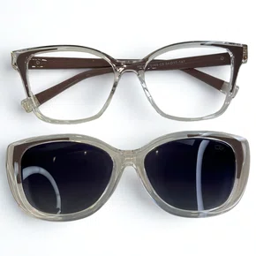 Óculos de grau feminino clip-on, modelo 2 em 1 em Transparente