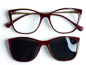 Óculos de Grau Feminino Clip-on Modelo 2 em 1 em Vermelho