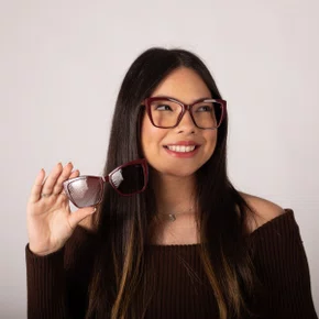 Óculos de grau feminino clip-on, modelo 2 em 1 em Vermelho