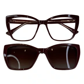 Óculos de grau feminino clip-on, modelo 2 em 1 em Vermelho