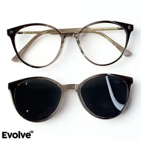 Óculos de grau feminino clip-on, modelo 2 em 1 Marrom Degradê