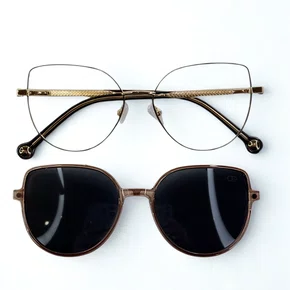 Óculos de grau feminino clip-on, modelo 2 em 1 Metal Dourado