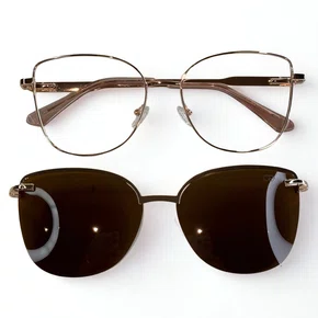 Óculos de grau feminino clip-on, modelo 2 em 1 metal em Rosê
