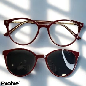 Óculos de grau feminino clip-on, modelo 2 em 1 Vermelho