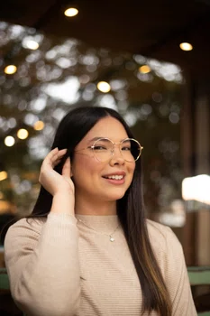 Óculos de grau feminino, modelo redondo metal em Dourado