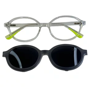 Óculos de grau infantil clip-on, modelo 2 em 1 em Transparente
