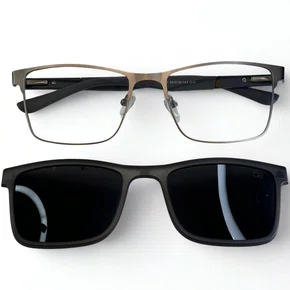 Óculos de Grau Masculino Clip-on Modelo 2 em 1 em Cinza