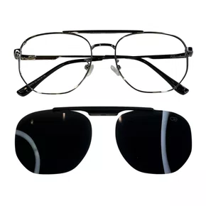 Óculos de grau masculino clip-on, modelo 2 em 1 em Metal em Prata