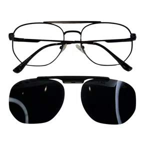 Óculos de grau masculino clip-on, modelo 2 em 1 em Metal em Preto