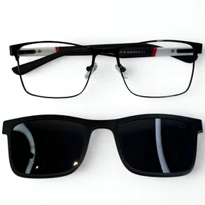 Óculos de Grau Masculino Clip-on Modelo 2 em 1 em Preto