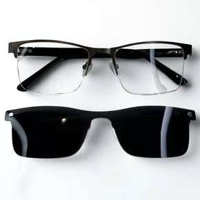 Óculos de grau masculino clip-on, modelo 2 em 1 metal em Cinza