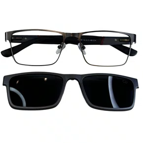 Óculos de grau masculino clip-on, modelo 2 em 1 metal em Cinza