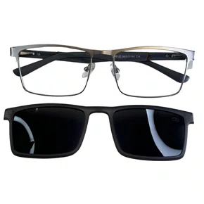 Óculos de grau masculino clip-on, modelo 2 em 1 metal em Cinza