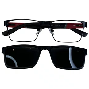Óculos de grau masculino clip-on, modelo 2 em 1 metal em Preto