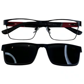 Óculos de grau masculino clip-on, modelo 2 em 1 metal em Preto