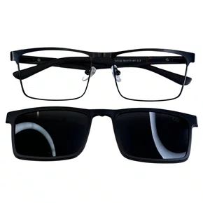 Óculos de grau masculino clip-on, modelo 2 em 1 metal em Preto
