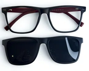 Óculos de Grau Masculino Clip-on Modelo 2 em Preto e Vermelho