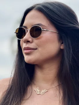 Óculos de sol Evolve, modelo Oval Metal em Dourado lente Marrom