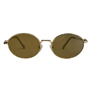 Óculos de sol Evolve, modelo Oval Metal em Dourado lente Marrom Espelhada