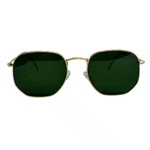 Óculos de sol, modelo hexagonal em Dourado com lente verde