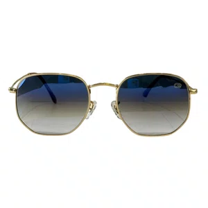 Óculos de sol, modelo hexagonal em Dourado lente azul