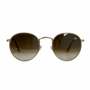 Óculos Solar Evolve Redondo Clássico de Metal Dourado e Lente Marrom Degradê