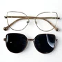 Óculos de grau feminino clip-on, modelo 2 em 1 em Metal Dourado