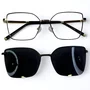 Óculos de grau feminino clip-on, modelo 2 em 1 em metal em Preto