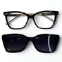 Óculos de grau feminino clip-on, modelo 2 em 1 em Preto