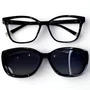 Óculos de grau feminino clip-on, modelo 2 em 1 em Preto