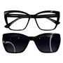 Óculos de grau feminino clip-on, modelo 2 em 1 em Preto