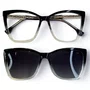 Óculos de grau feminino clip-on, modelo 2 em 1 em Preto Degradê