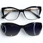 Óculos de grau feminino clip-on, modelo 2 em 1 em Preto Degradê