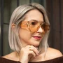 Óculos de sol feminino, modelo aviador com Lentes Cosméticas