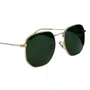 Óculos de sol, modelo hexagonal em Dourado com lente verde